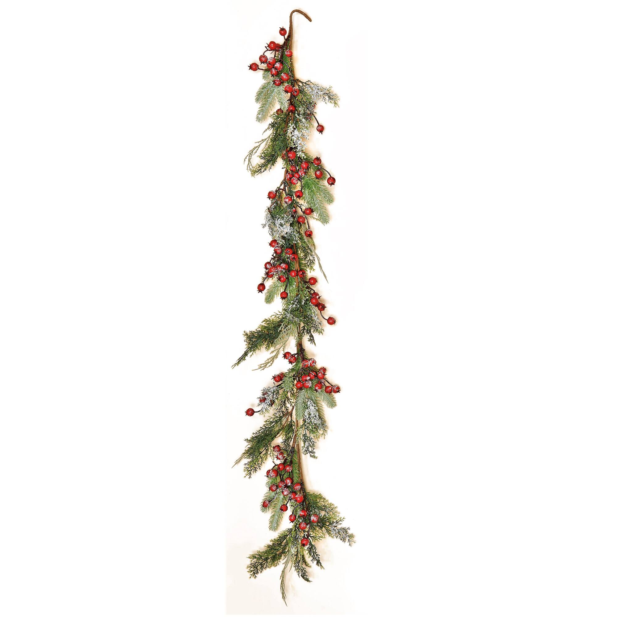 60" Snowy Mixed Pine Garland with Berries